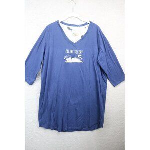 Rene' Rofe' 3/4 Sleeve Nightgown-"Feline Sleepy"-Size 1X